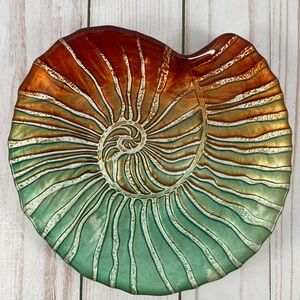 VTG Fritz & Floyd Colorful Sea Shell Jewelry Trinket Glass Ocean Plate 7”
